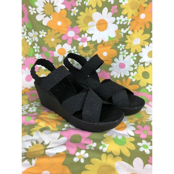 sz 10 black ankle strap platform sandals - Picture 5 of 6